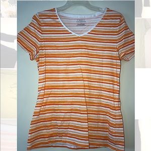 Orange & White Striped Talbots vneck tshirt